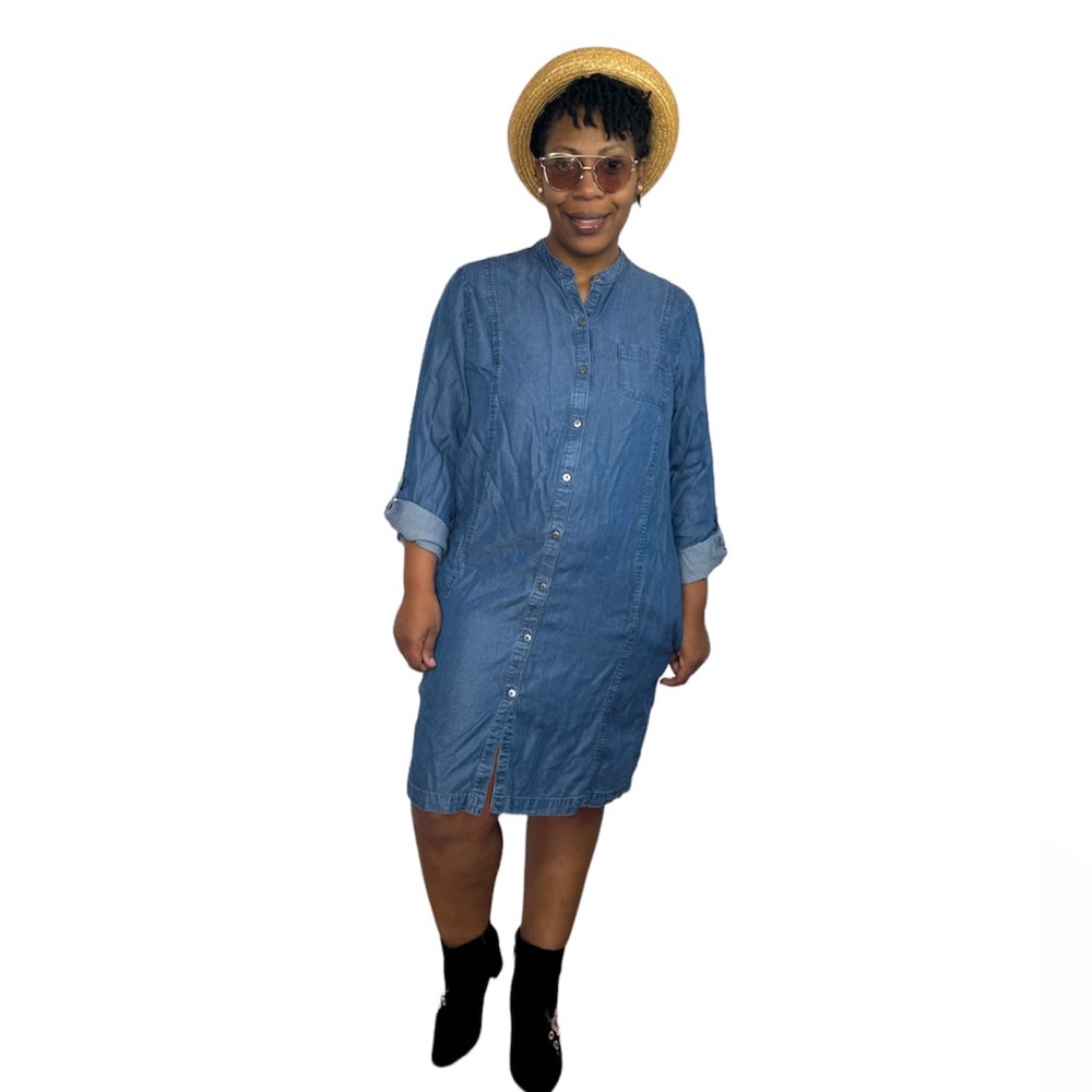 J Jill Dress Long Sleeve Button Front Shirt Chambray Denim